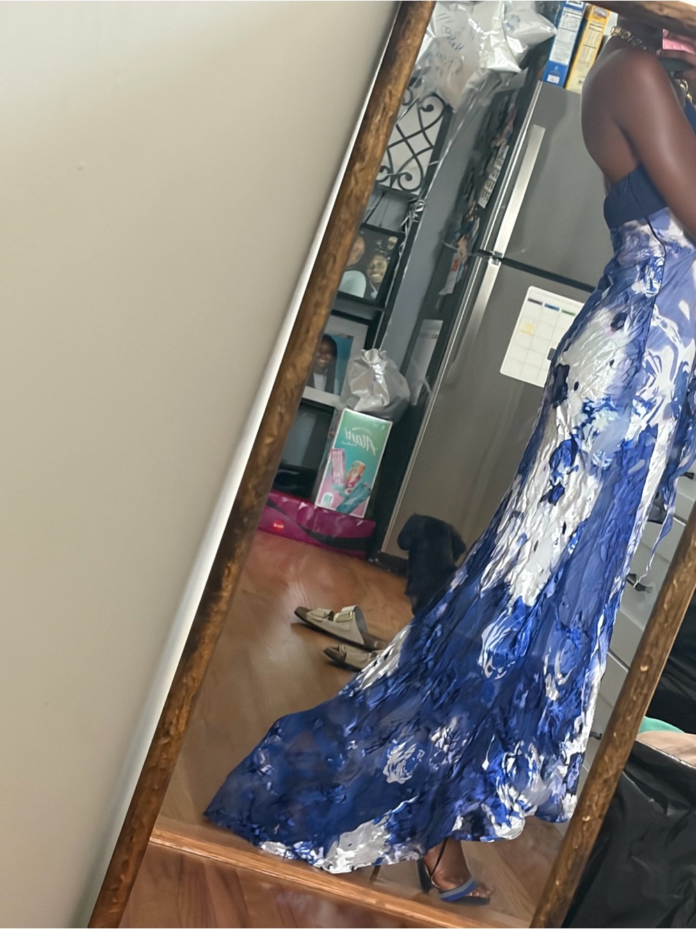 Blue and White Abstract Print Maxi Dress